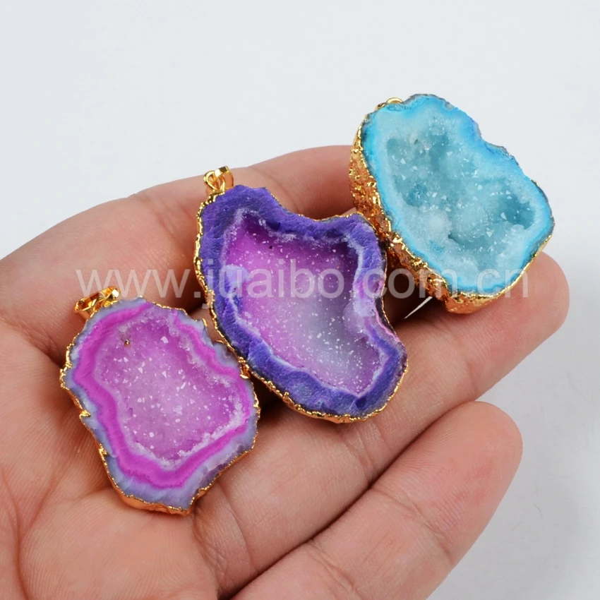 Природный geode druzy besd произвольной формы покрасить mix цвет позолоченные шику мода