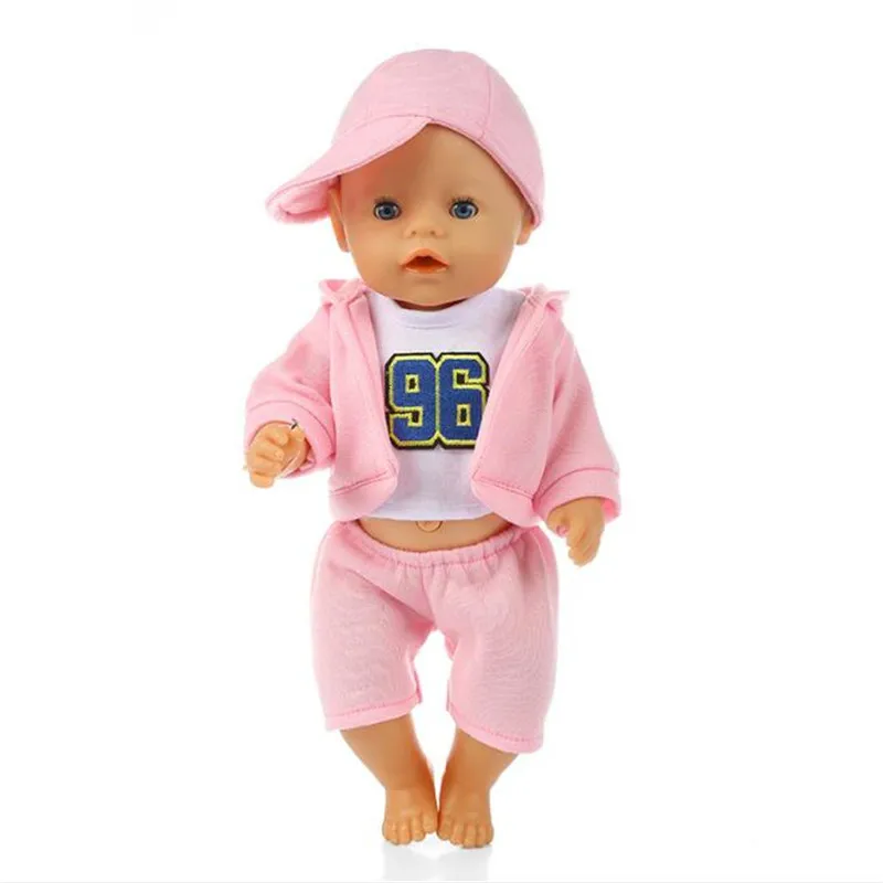 Born New Baby Fit 18 дюймов 43 см кукольная одежда три спортивной одежды с розовой, синей и красной шляпой кукла аксессуары для ребенка подарок на день рождения