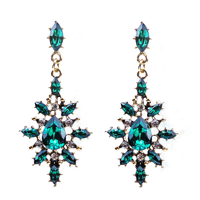 ES2149 Green Crystal Water Drop Earrings CZ Vintage Geometric Gold Square Exaggerated Long Dangle Earrings for Women Brincos Party Jewelry - Окраска металла: ES2149 Green