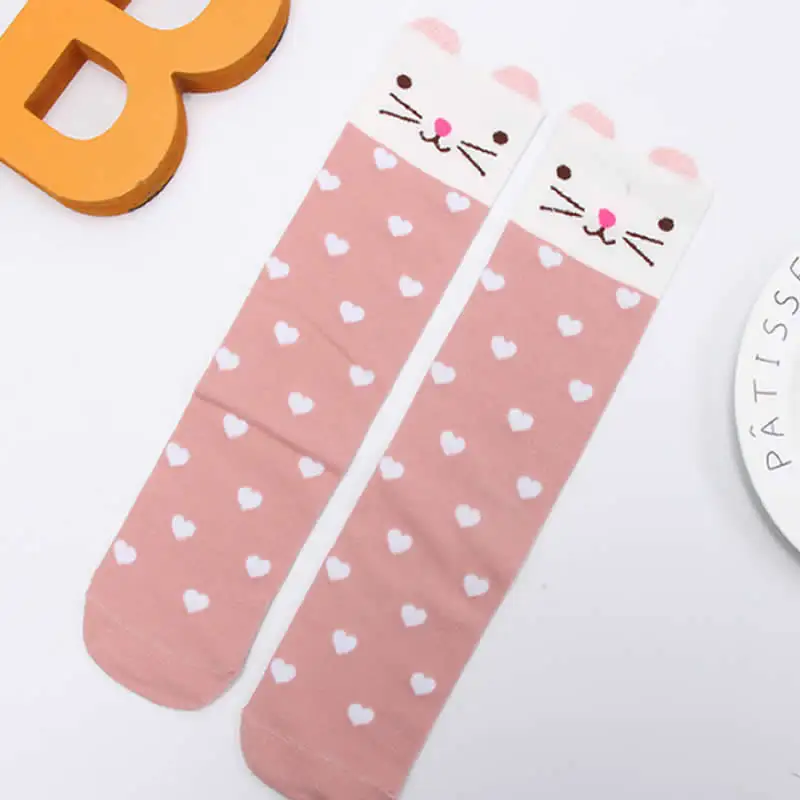 Love the cat Новинка; детские гольфы для девочек; сезон весна-осень хлопковые гетры выше колена с героями мультфильмов для малышей - Цвет: Love the cat