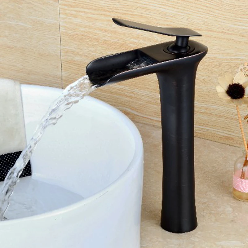 Chrome Plated High Waterfall Basin Mixer Tap Bathroom Brass Material Zinc Handle Single Hole Deck Mounted Faucet AT7206H | Обустройство