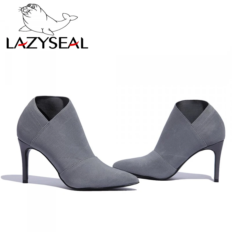 Женские ботинки LazySeal на шпильке заостренный носок высокий каблук эластичная
