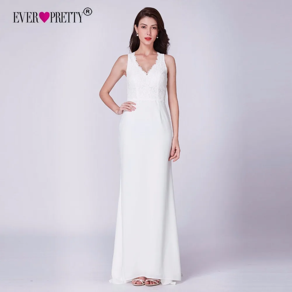 Robe De Mariee Ever Pretty Новое поступление Элегантные Простые трапециевидные кружевные винтажные Свадебные платья без рукавов с v-образным вырезом и маленьким шлейфом