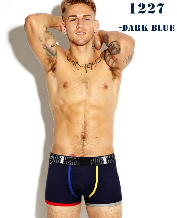 dark blue Розовое Брендовое Мужское нижнее белье из хлопка Cueca мужские полосатые Лоскутные трусы шорты, мужские боксеры классические трусы 6 видов 904 - Цвет: dark blue