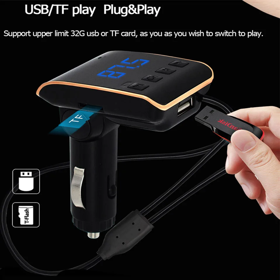 

VJOYCAR FCar Kit Handsfree Wireless Bluetooth FM Transmitter LCD MP3 Player USB Charger 2.1A Car Accessories Handsfree