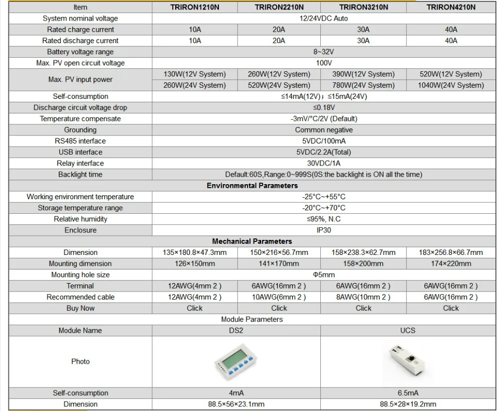 EPEVER TRIRON USB1 DS1 MPPT 40A 30A 20A 10A контроллер солнечного заряда 12 В 24 В Авто черный свет ЖК модульный солнечный регулятор