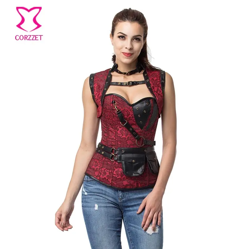 Red/Black Gothic Corset Overbust Steel Boned Corsets Plus Size Steampunk Clothing Sexy Espartilhos E Corpetes Korsett For Women