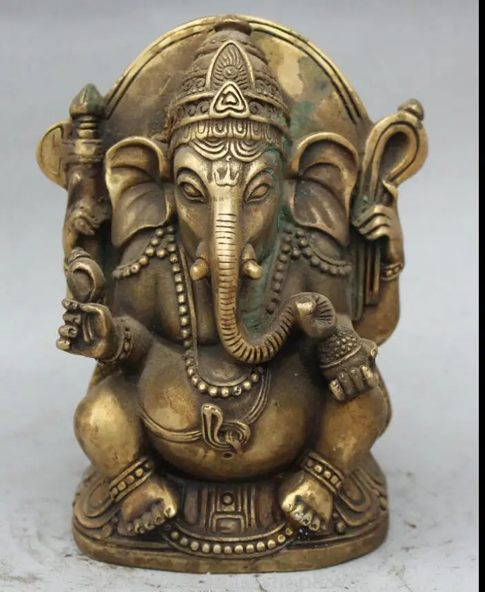 Китайская латунная Статуэтка на сиденье Будды Ганеш Ganapati Ganesh Lord слон | Дом и сад
