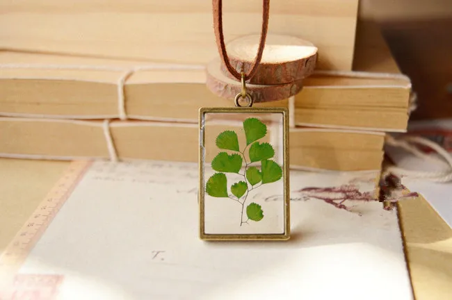 Фомальгаут Maidenhair папоротник образцы растений кожаная цепочка колье длинное