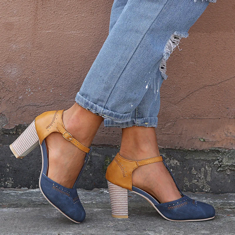 2019 New Summer Women Fashion High-heeled Sandals Rome Buckle Casual Chunky Heels b130 | Обувь