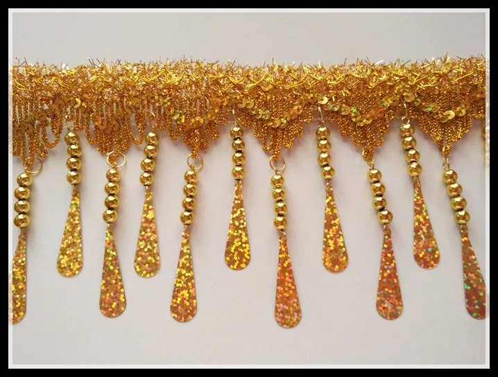 

11cm Width Gold Silver Lace trim Fringe sequins lace trim Stage clothing accessories lace 3yards/lot