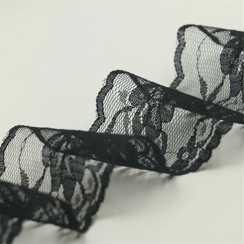 

200yards Nylon Lace DIY Flowers Design Black Net Lace Trim Fabric White Non-Stretch Lace Ribbon For Sewing Wedding Decoration