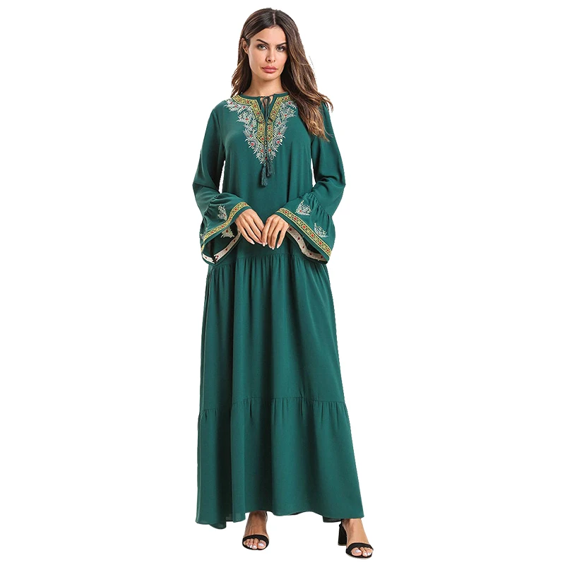 Женское модное платье с круглым вырезом и вышивкой Abaya мусульманское в Дубае