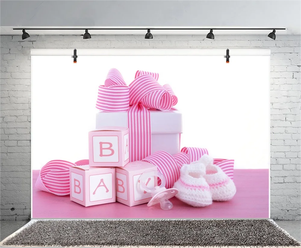 Laeacco розовый Baby Shower партии подарок обуви Семья Стрелять портрет фото фон