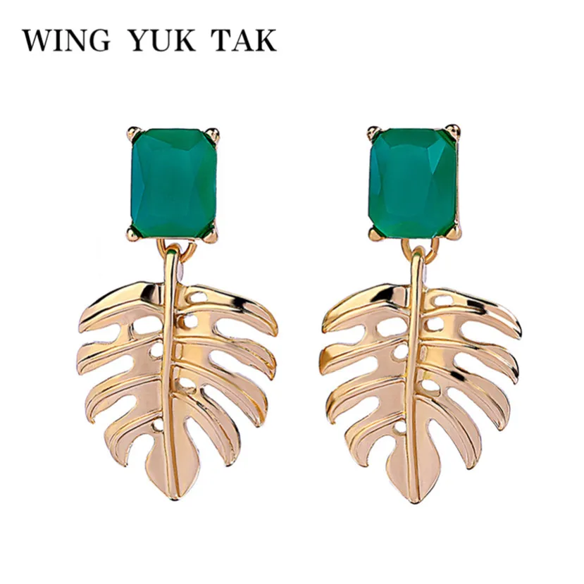 Женские серьги гвоздики с зелеными листьями wing yuk tak эпоксидной смолой этнические