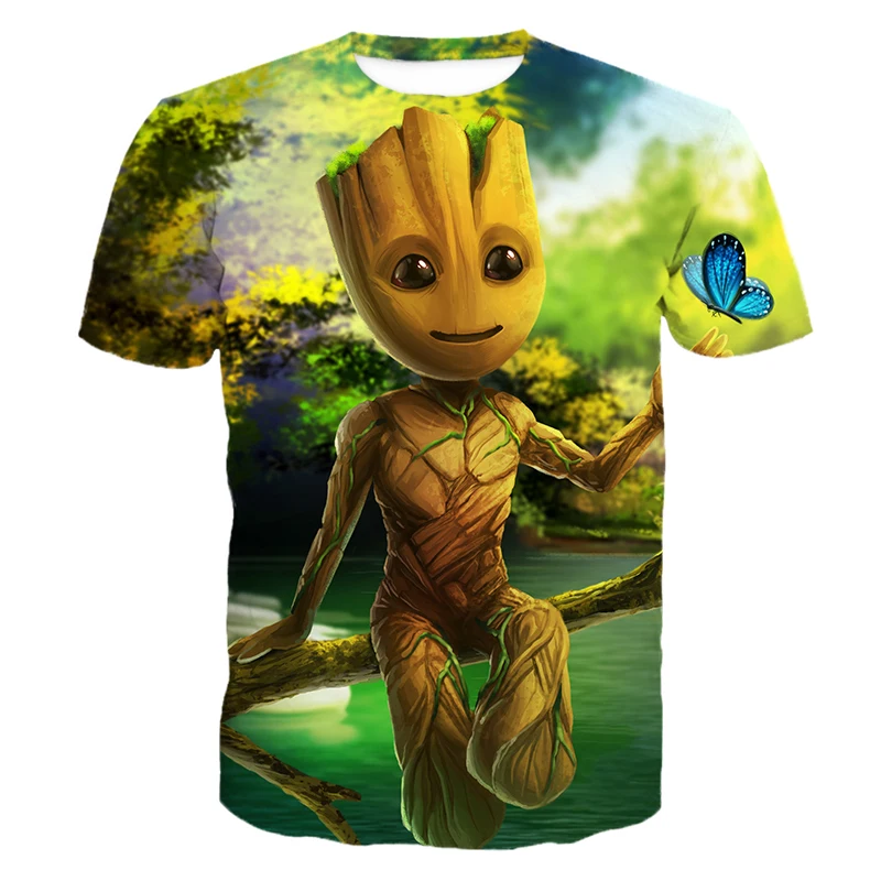 Крутая модная футболка с принтом Groot новые мужские и женские 3D топы Прямая
