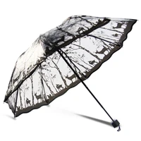 110cm personality three folding rain umbrella women transparent printing windproof umbrellas rain for women transparent umbrella