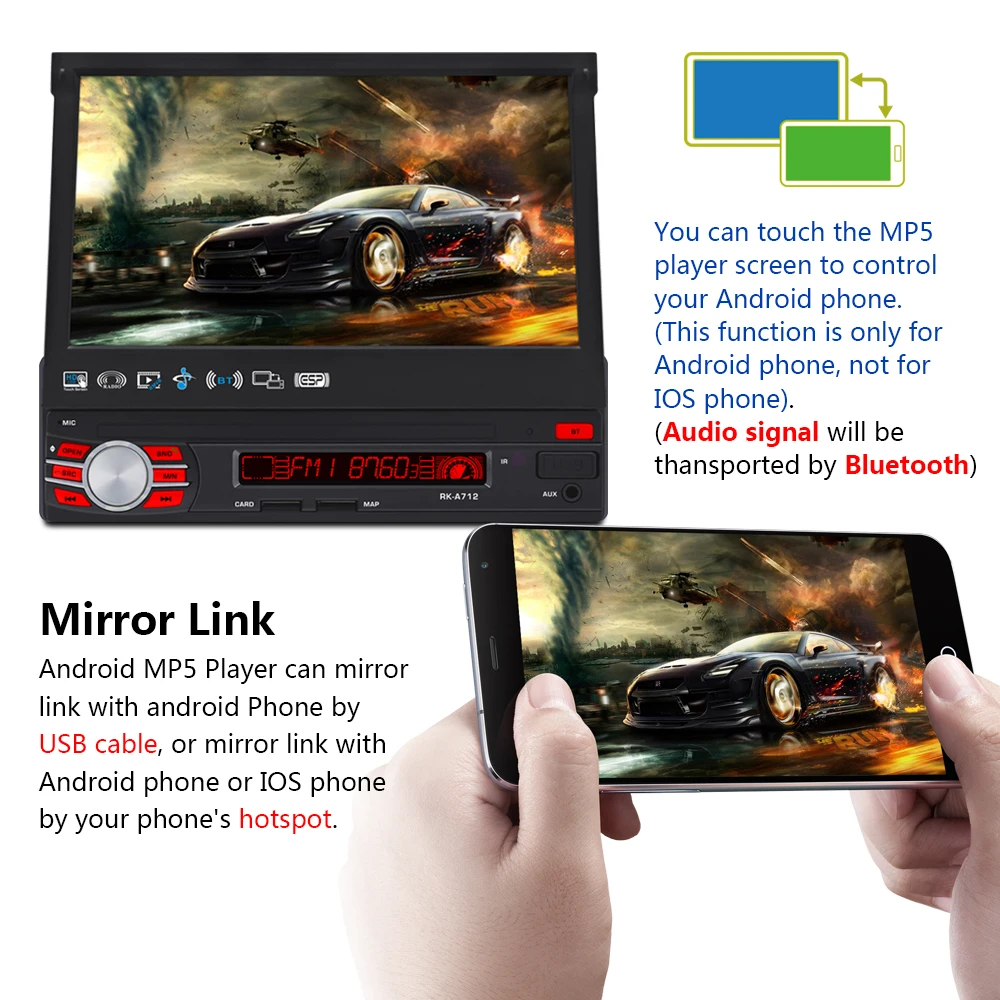 Hikity 1 din автомобильный Радио плеер Авто Выдвижной сенсорный экран Android gps Wifi Автомобильный мультимедийный MP5 плеер IOS/Android зеркальная ссылка
