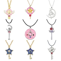 fashion anime pentagram moon necklace cartoon crystal angel wings key pendant choker student cosplay daily jewelry