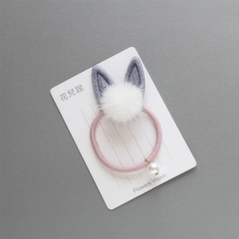 Hair Rope 2 1 шт., резинка для волос с кроличьими ушками, эластичная резинка, плюшевые шарики, заколки для волос, кошачьи ушки, детские головные уборы с жемчугом для девочек, детские аксессуары - Цвет: Hair Rope 2