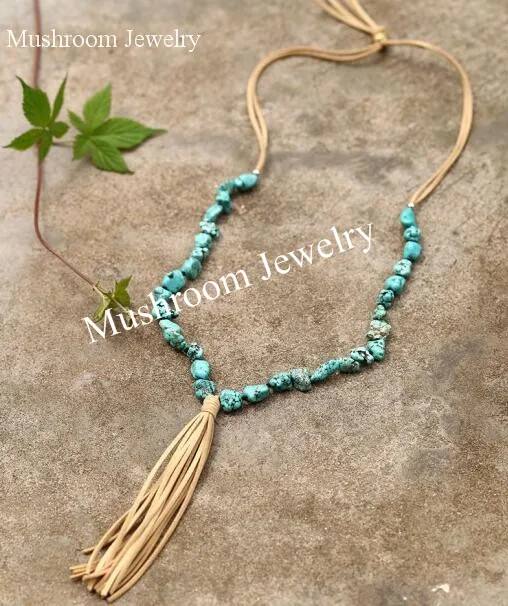 Fashion Long Fringe Silk Tassel Necklace Women Turquoise Bead Crystal Pendant Necklaces Statement Vintage Bohemian Jewelry