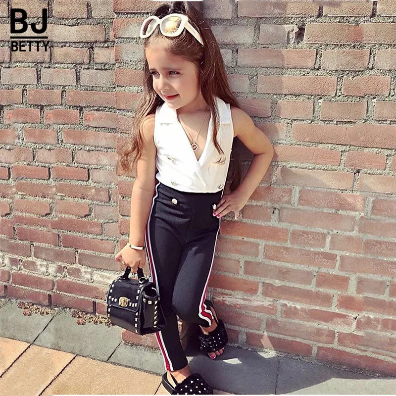 Детский кардиган без рукавов для маленьких девочек белые топы + черные штаны