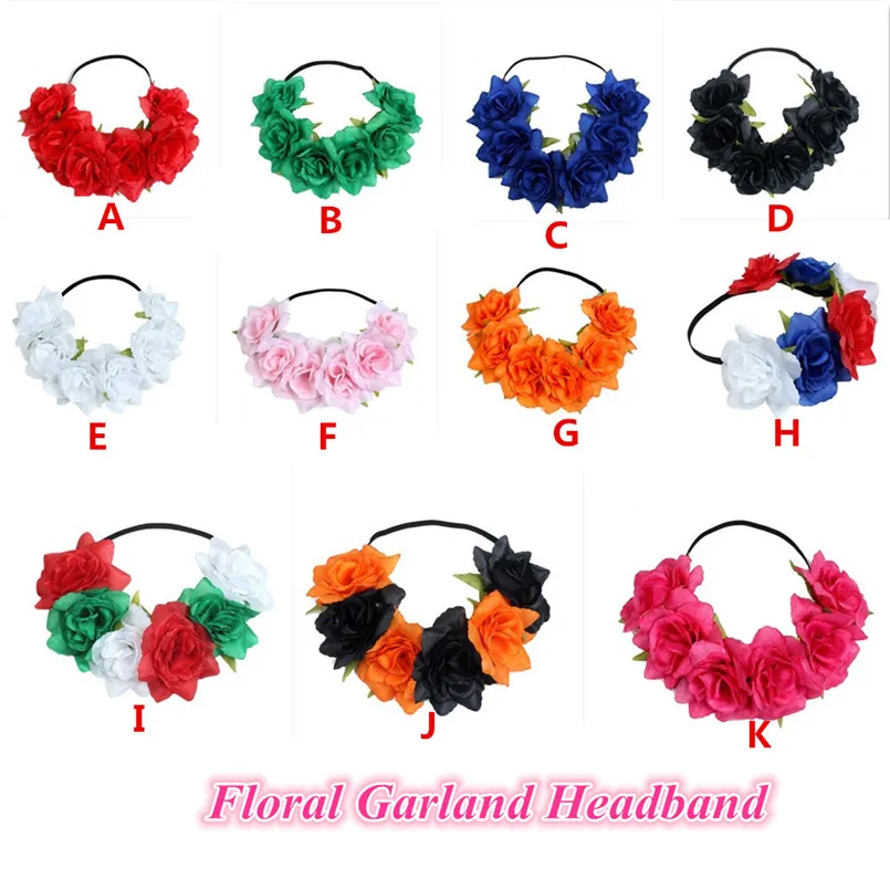 New Large Rose Flower Forehead Hair Headband Hair Crown Summer Festival Garland S1