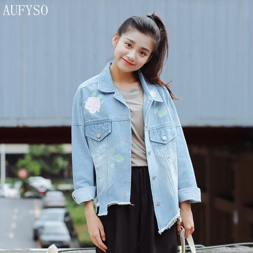 Джинсы для женщин куртка Для 2018 весна корейский стиль Повседневное роза с