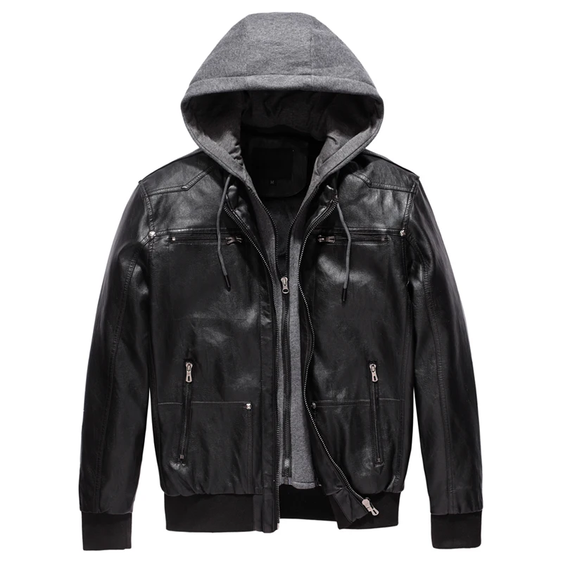 NXH искусственная кожа Jaket для мужчин PU Мужская куртка с капюшоном мотоциклетная