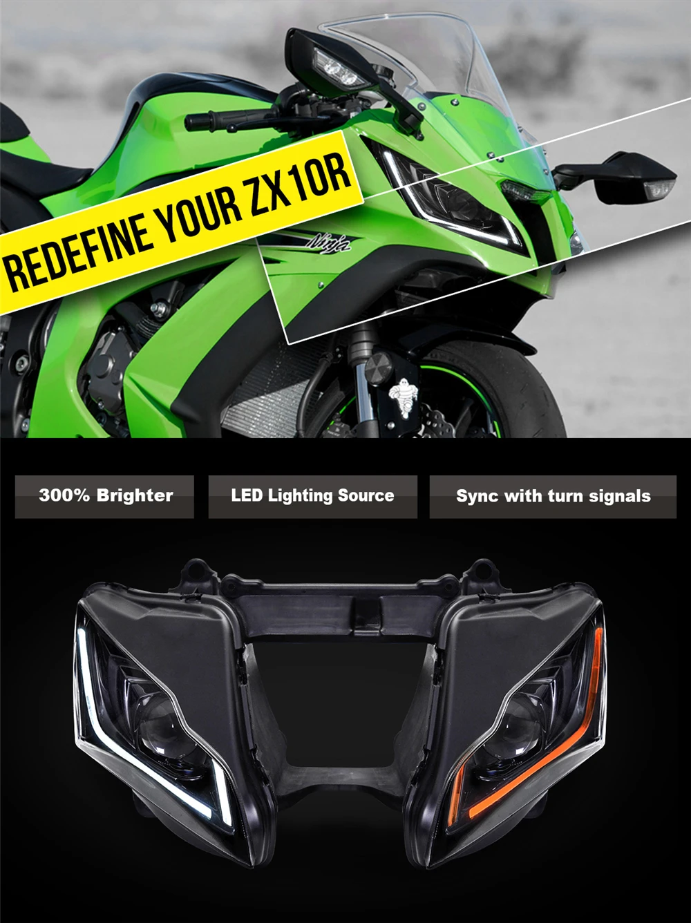 Для Kawasaki Ninja ZX10R ZX-10R полный светодиодный фар 2011- V2