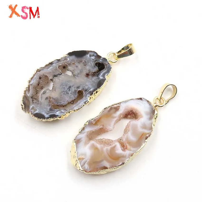 

xinshangmie Light Yellow Gold Color Pendant Irregular Shape Natural Agates Pendant Geode Slice Jewelry