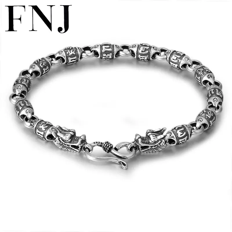 

FNJ 18.5cm Dragon Bracelet 925 Silver Fashion Width 6mm Original Pure S925 Thai Silver Bracelets for Women Men Jewelry