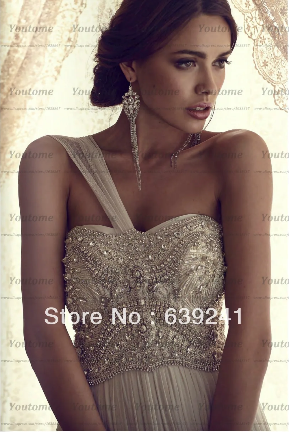 Designer Elegant Soft Chiffon with Beading Crystals One Shoulder Sheath Anna Campbell Bridal Gowns Wedding Dresses 2014 Y104 | Свадьбы и