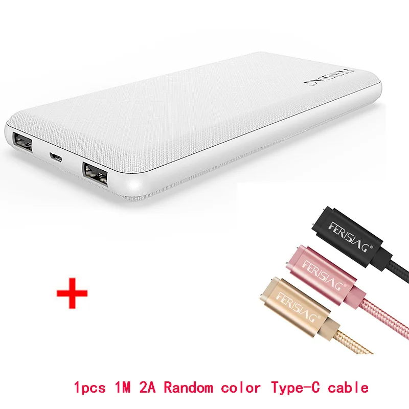 with type C cable Емкость) FERISING power Bank 10000 мАч двойной USB Pover смартфонов usb порты портативный внешний аккумулятор - Цвет: with type C cable