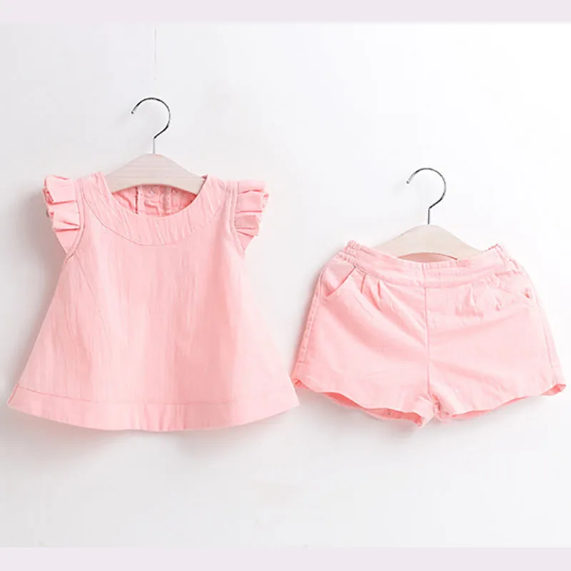 

Solid Color Kids Toddler Girls Clothing Sets Kids Baby Girls Clothes Short Sleeve TShirt+Shorts Suit 2Pcs Children Girl Clothes