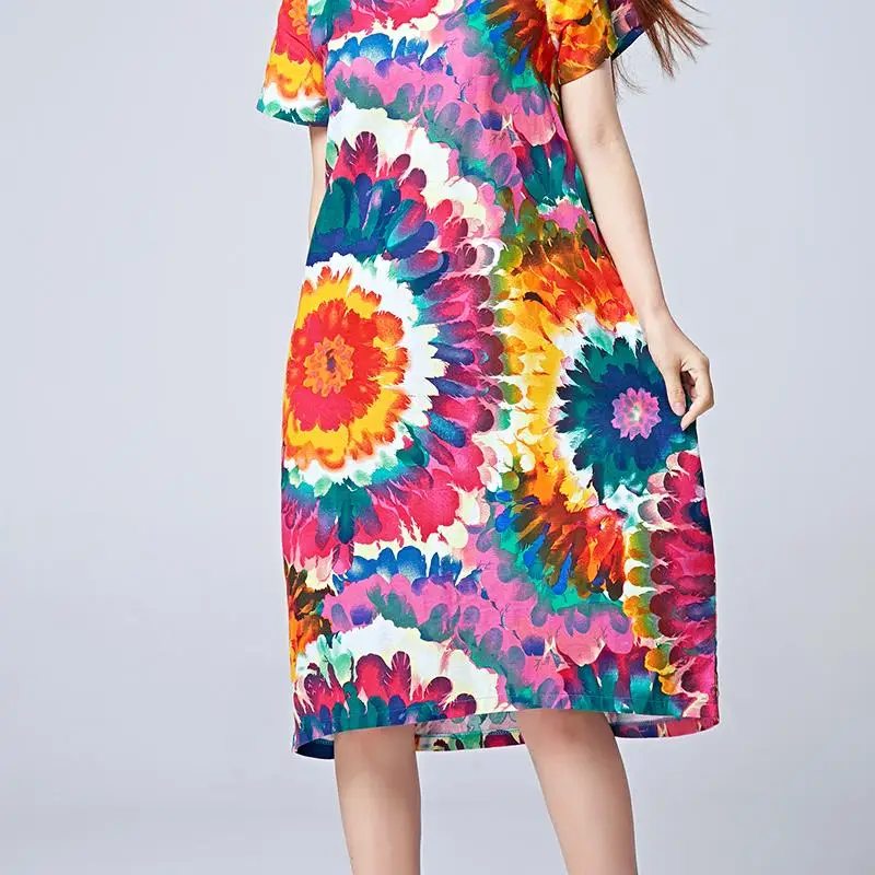 Женское повседневное пляжное платье свободное хлопковое с коротким рукавом и