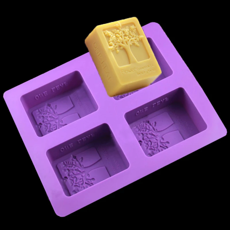 4 отверстия свеча квадратная форма Счастливое дерево пищевое Силиконовое мыло