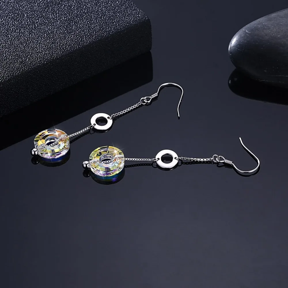 LEKANI Crystals From Swarovski Drop Earring 925 Fashion Round Pendant Earrings Ladies' Long Gift New Silver Simple | Украшения и