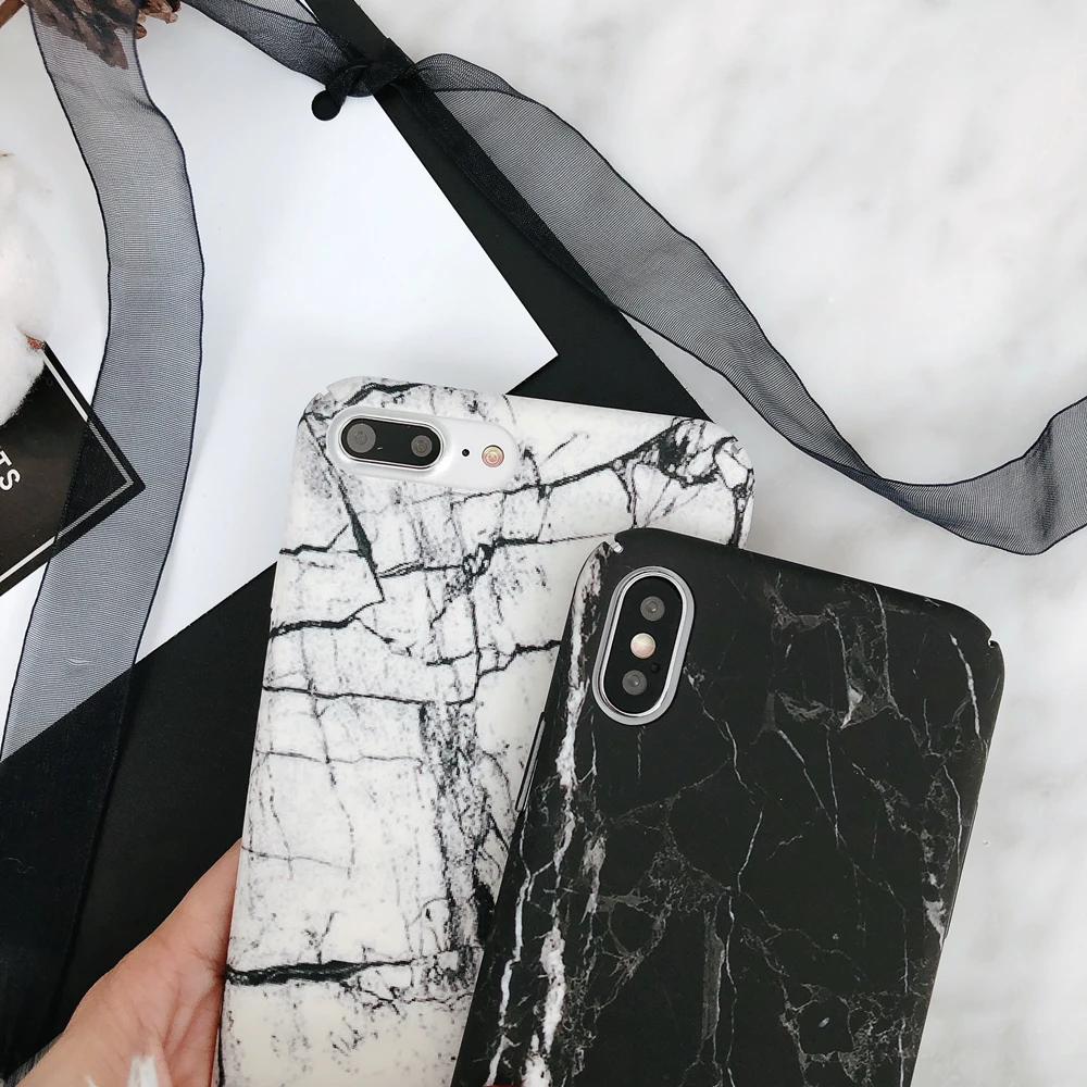 Case For iPhone 6 6S 7 8 X Fundas Luxury Hard Black White Marble Cover 6/6S/7/8 Plus Protective Shell Coque | Мобильные телефоны и