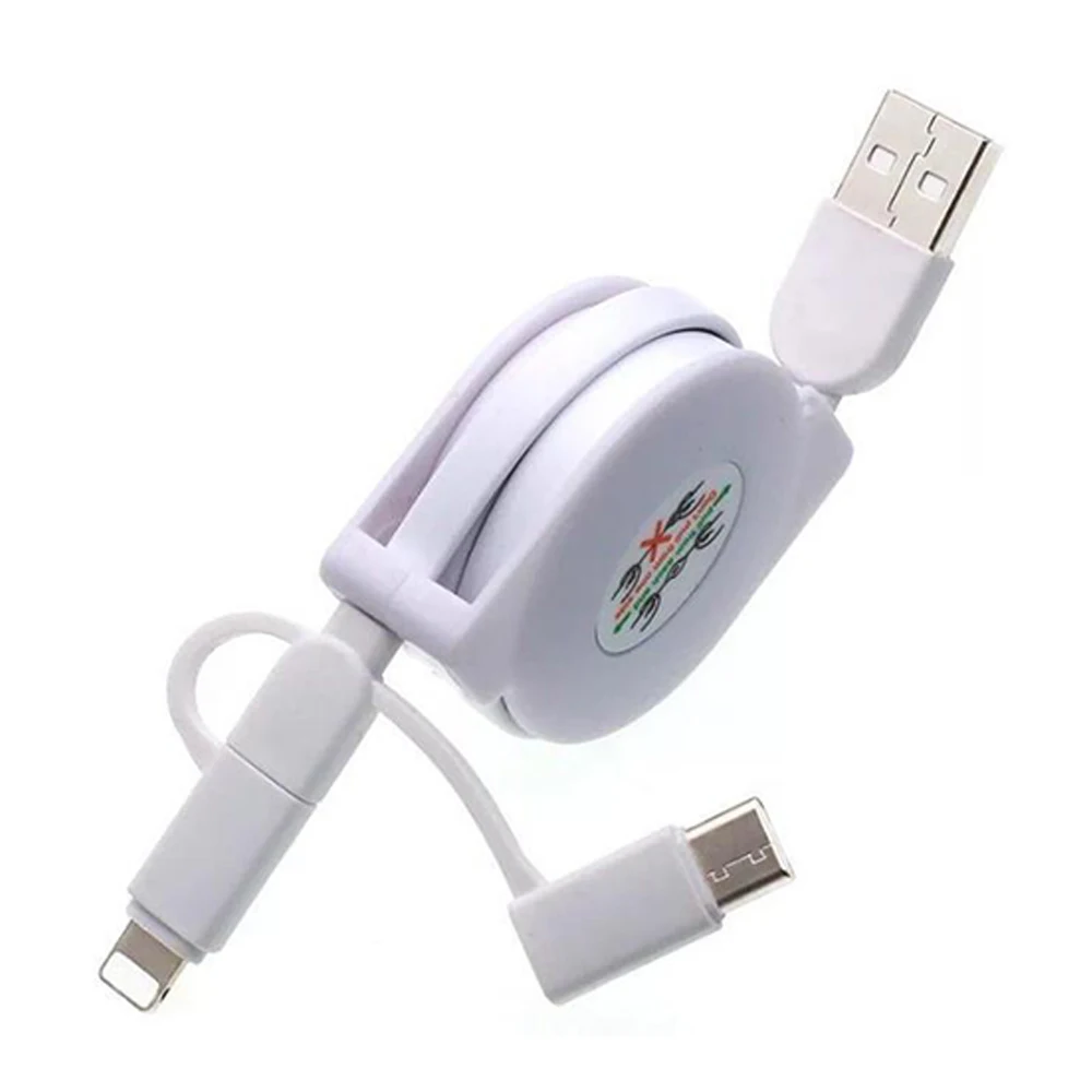 Белый 3 в 1 кабель для передачи данных для iPhone 8X7 6 6S Plus samsung Выдвижной usb type C Micro USB кабель для зарядки мобильного телефона для Android - Цвет: Белый