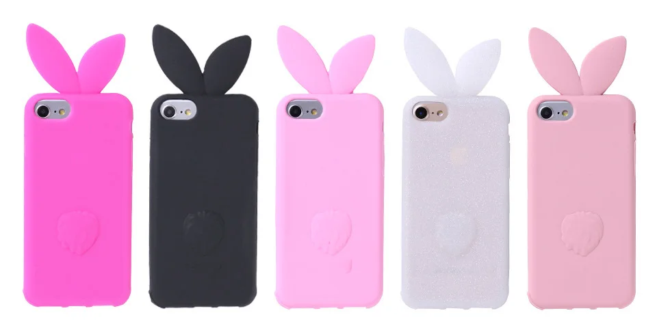 3D cartoon Cute long ears Rabbit Ear Case For iPhone 5 Soft Silicon 5S beard cat SE Black Cover |