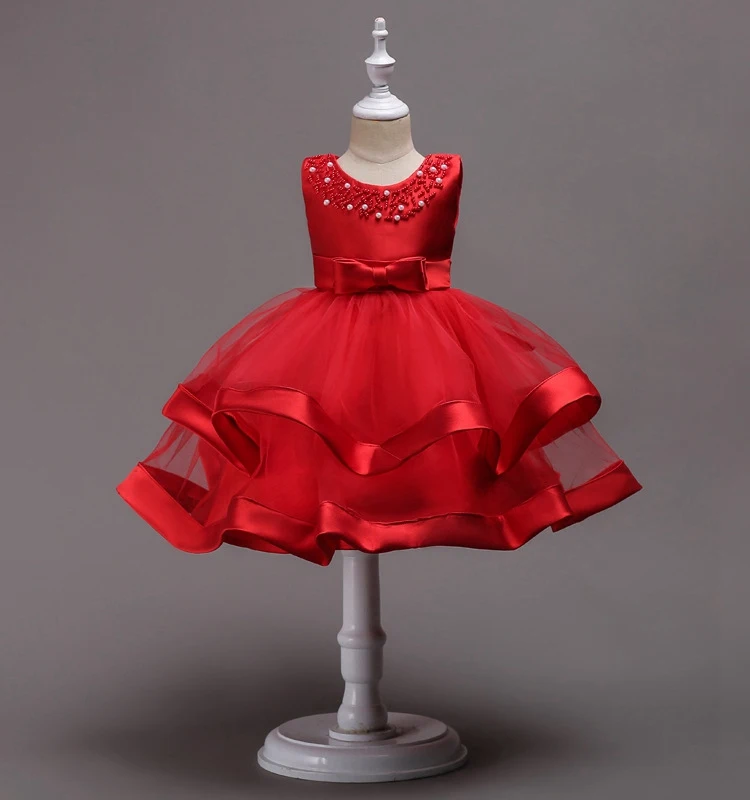 

Princess Party Tutu Girls Dress Beaded Mesh Birthday Wedding Cake Layered Ball Gown Dresses For Girls Vestidos WT678