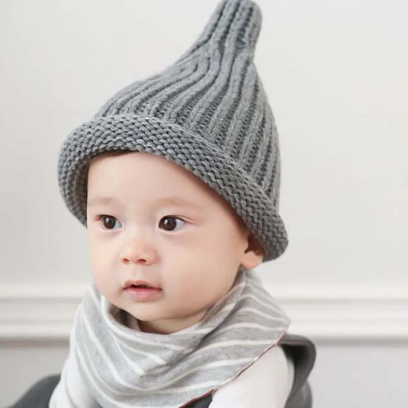 

1 Pcs 2016 New Auturm Winter Flanging Elves Joker Children Knitted Cap Acrylic Skullies Beanies Hats For Baby 4 Colors 8498