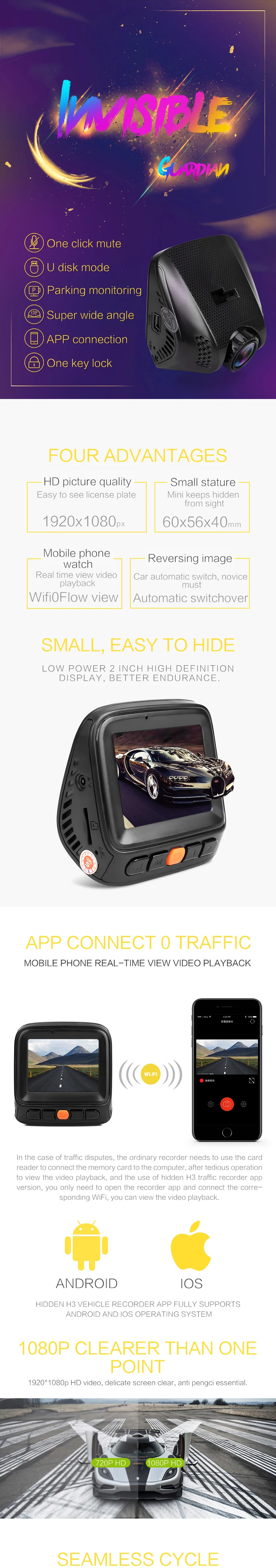 Автомобильная dvr камера Novatek 96655 Mini 2," Dashcam Full HD 1080P видео рекордер 170 градусов с g-сенсором ночного видения парковка Monit