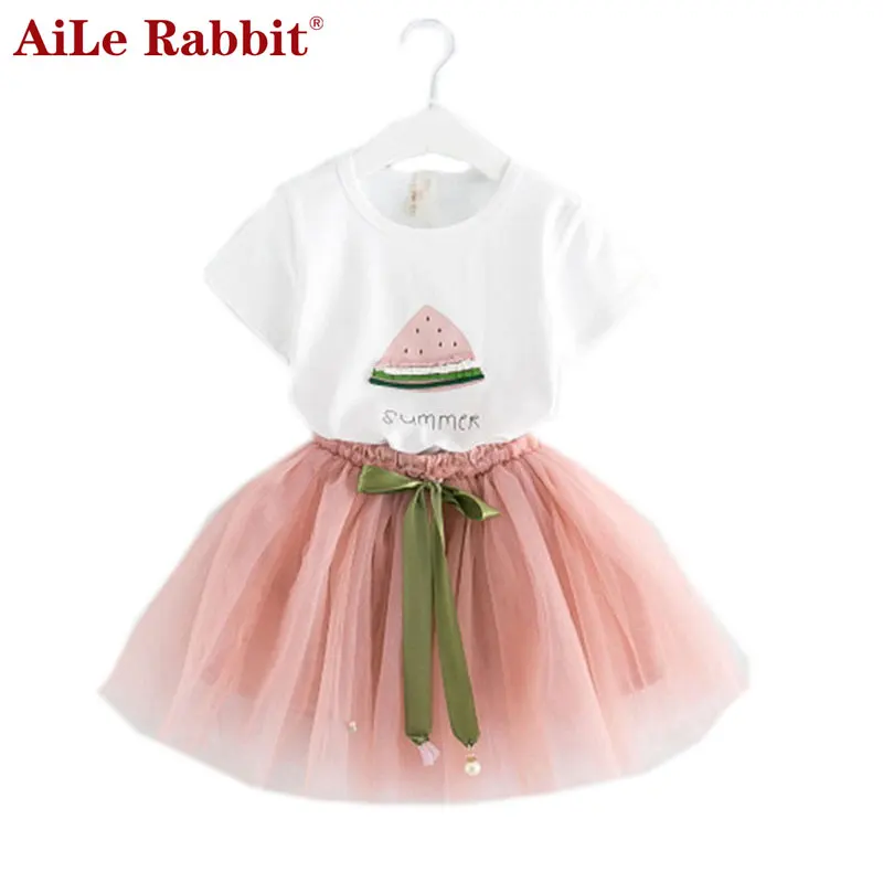 Комплект одежды для девочек AiLe Rabbit новое летнее детское платье белая короткая