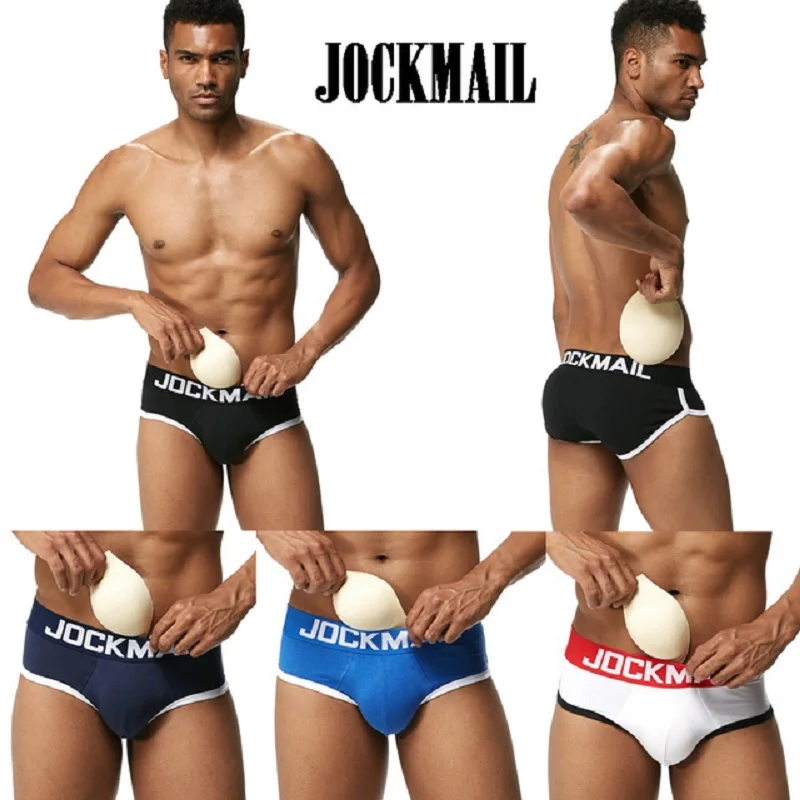 JOCKMAIL Brand Enhancing Mens Underwear Briefs Sexy Bulge Gay Penis pad Front + butt Magic buttocks Double Removable Push Up Cup
