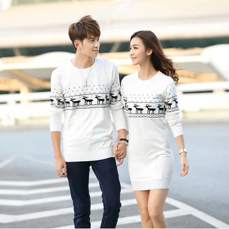 Cute love couple sweater / dress costume 2018 autumn winter deer pattern long sleeve knit great christmas valentine gift | Женская