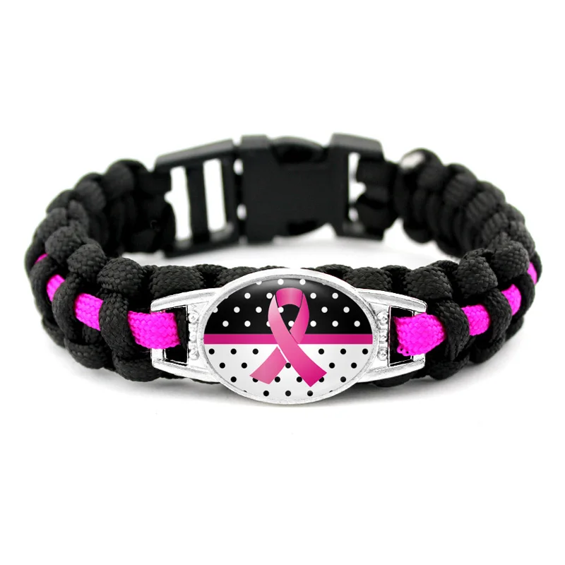 Breast Cancer Awareness Medical Alert Bracelet Outdoor Camping Rescue Braided Rope Paracord Survival For Women | Украшения и