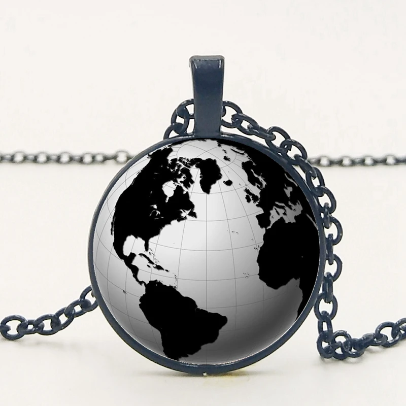 Мировая Земля Карта семь океана время стекло ожерелье с камнем Мужская цепь магазин кулон ожерелье DIY фото на заказ ожерелье