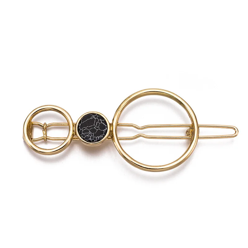 Fashion Women Girls Metal Circle Square Hair Clips Natural Stone Hairpins Barrettes Wedding Clip Accessories Dropshipping | Украшения и